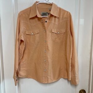 Women's Light Orange Pearl Snap Button Down Shirt size Large